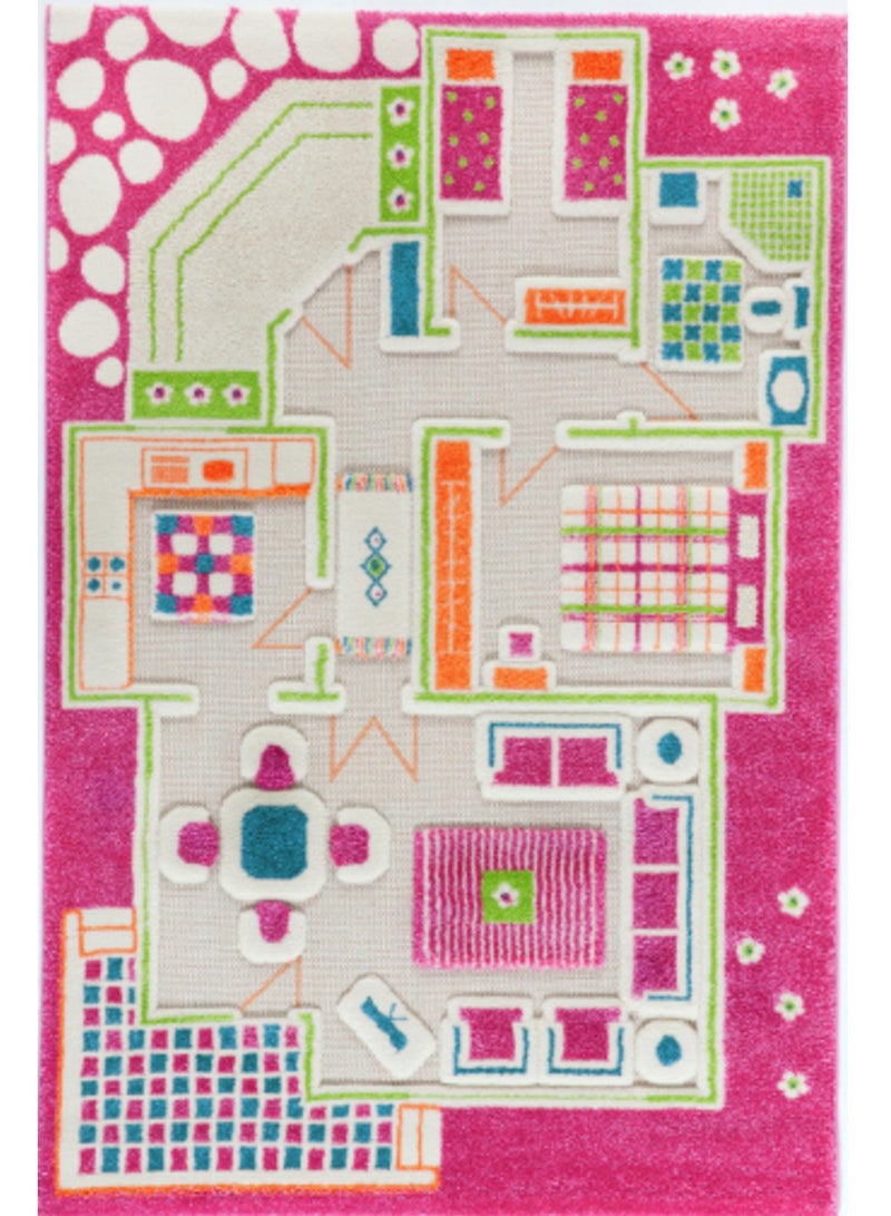 IVI 3D Play Carpet Playhouse - Medium | Pink | Activity Playmat for Kids & Children | Bedroom, Living Room, Nursery Rug | Polypropylene | Foldable | 150 cm x 100 cm - Image 1